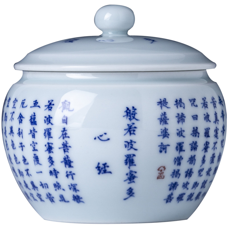 The big pure hand - made ceramic tea pot jingdezhen blue and white heart sutra caddy fixings store receives all hand tea accessories