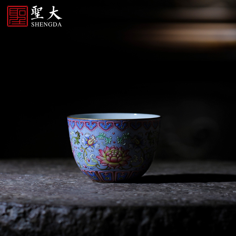 Santa teacups hand - made ceramic kungfu colored enamel blue grass around flowers lines lie fa cup of jingdezhen tea service