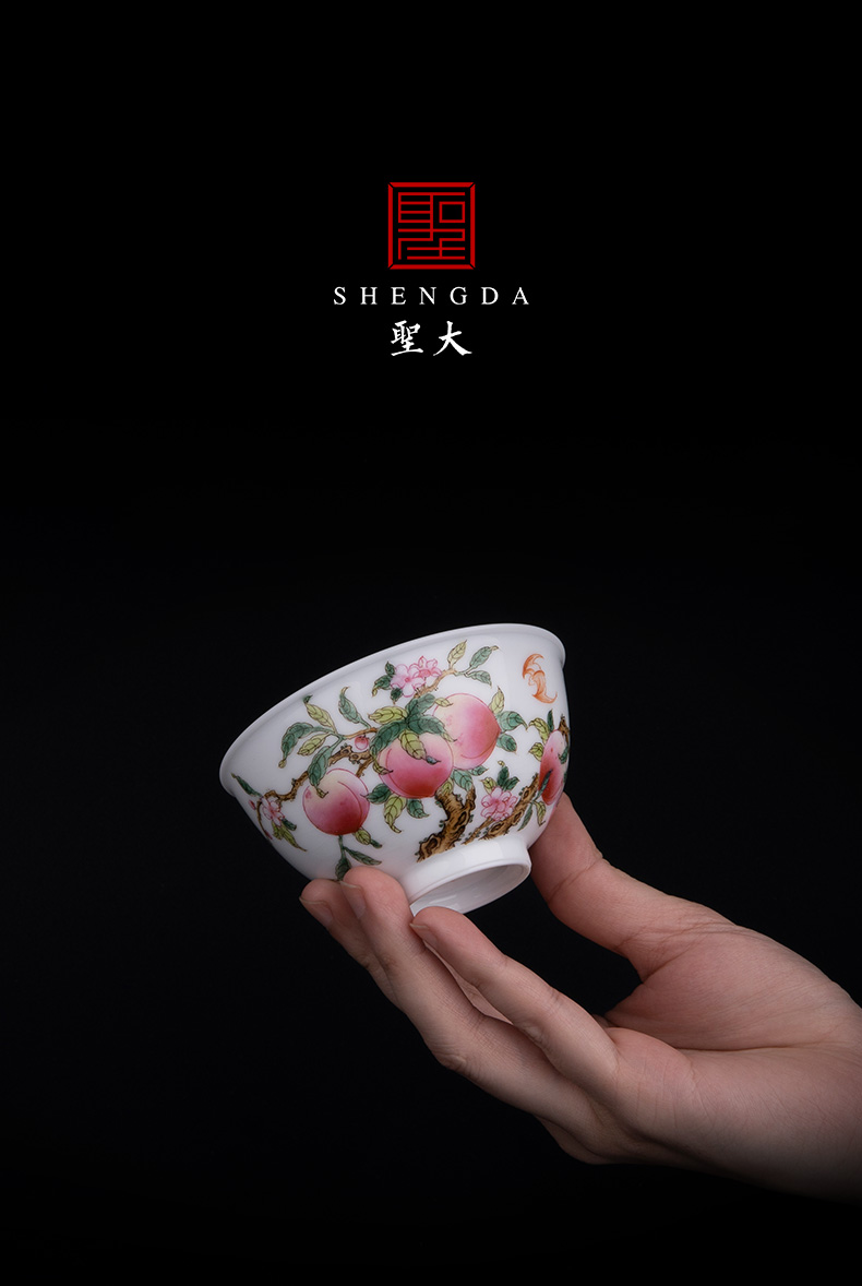 Holy big ceramic famille rose "red peach offer longevity" kung fu masters cup of jingdezhen tea service of pure manual cups sample tea cup