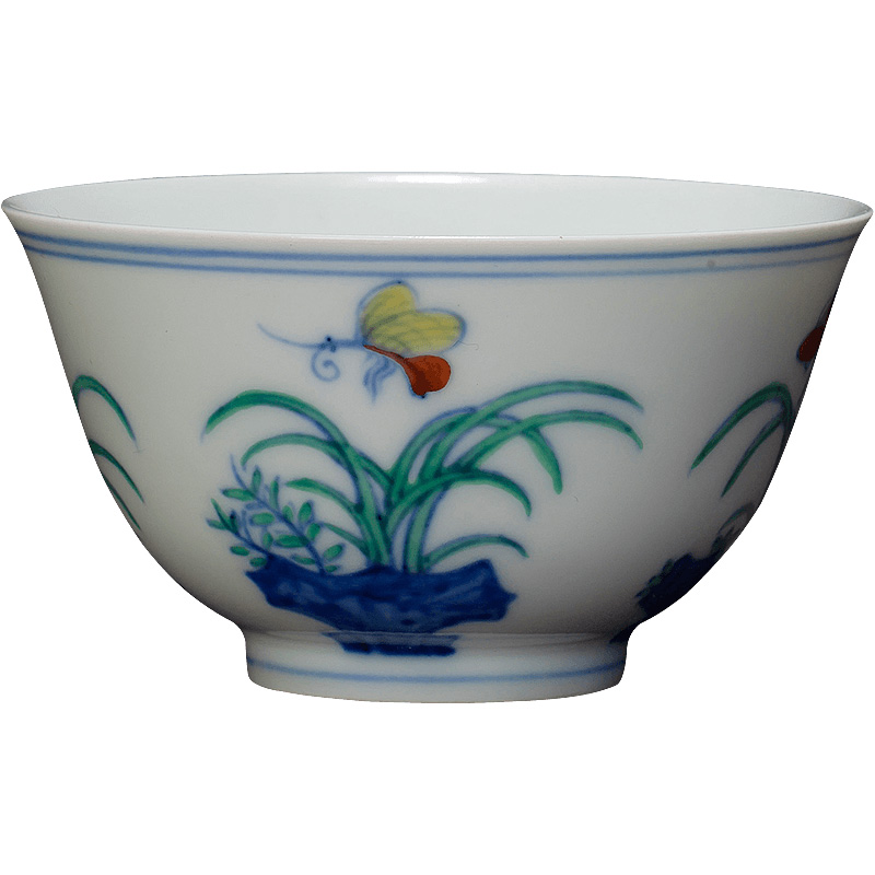 Holy big ceramic antique doucai bucket color flowers, butterfly tattoo cup kung fu tea cups all hand of jingdezhen tea service