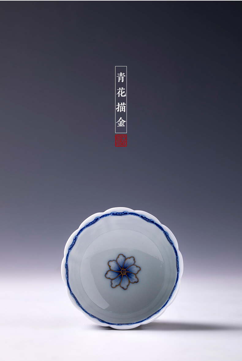 St big blue and white paint lotus flower koubei teacups hand - made ceramic kung fu masters cup sample tea cup of jingdezhen tea service