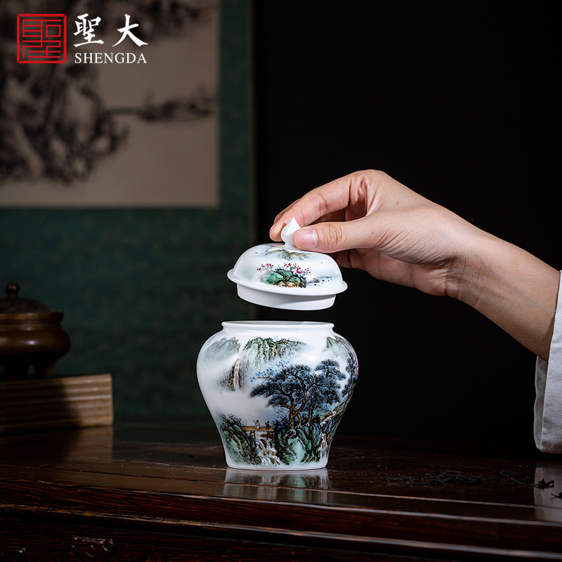 Holy big ceramic tea pot new hand - made color landscape general storage POTS of jingdezhen all hand tea accessories