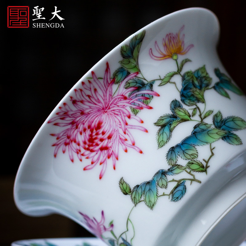 The big three tureen teacup only pure hand - made ceramic famille rose CongJuHua tea bowl jingdezhen all hand tea sets