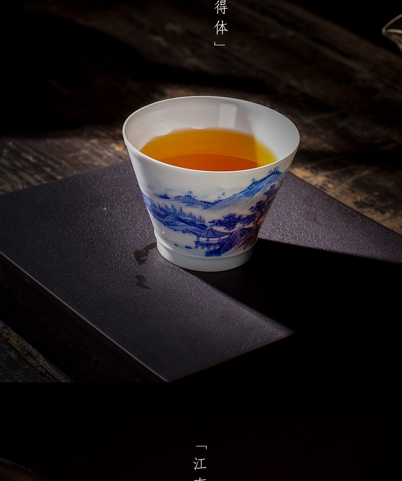 St the ceramic kung fu tea master cup hand - made jingdezhen blue and white landscape perfectly playable cup tea sample tea cup by hand