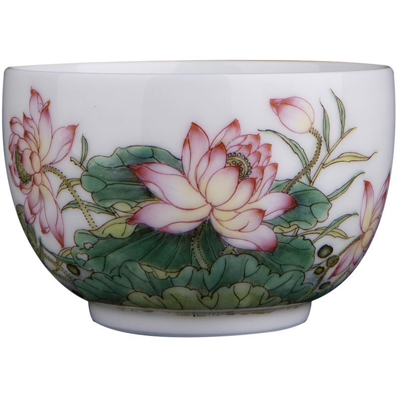 Santa jingdezhen ceramic powder enamel summer lotus fragrance masters cup tea pure manual hand - made kung fu tea sample tea cup