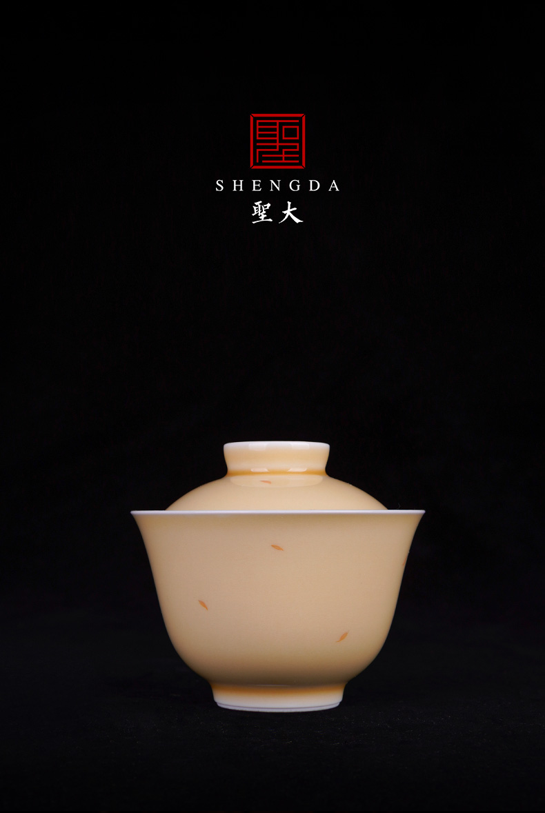 Santa tureen hand - made ceramic dry mercifully jiao yellow glaze new CaiHuDie lines without tureen jingdezhen tea tea bowl