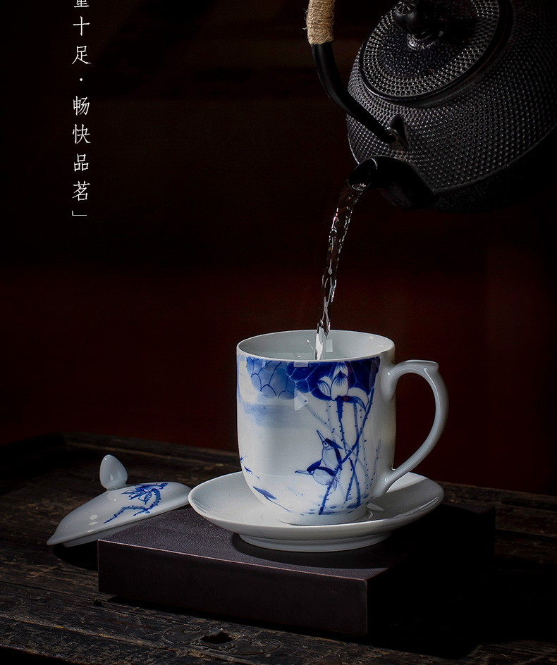 Holy big office cup hand - made ceramic porcelain cup with disc of a tea cup of jingdezhen tea service manually handle the boss cup