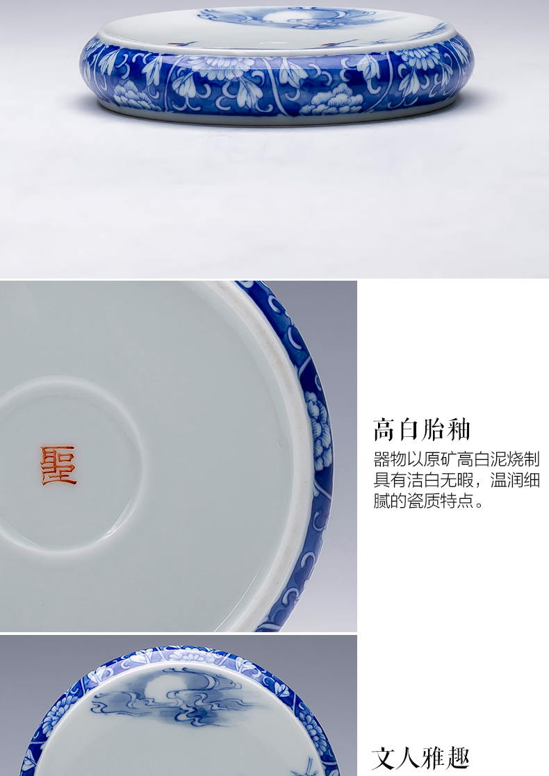 The big buy blue and white moonlit double crane, hand - made ceramic cover cover all hand jingdezhen kung fu tea accessories cover holder frame