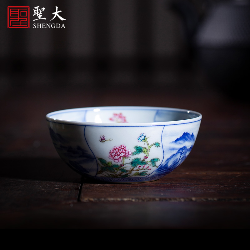 Holy big blue and white landscape pastel teacups hand - made ceramic kungfu twelve flora of cup sample tea cup of jingdezhen tea service