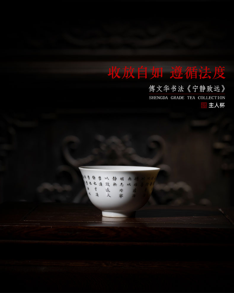 Santa teacups hand - made ceramic kungfu busines Fu Wenhua calligraphy masters cup sample tea cup of jingdezhen tea service