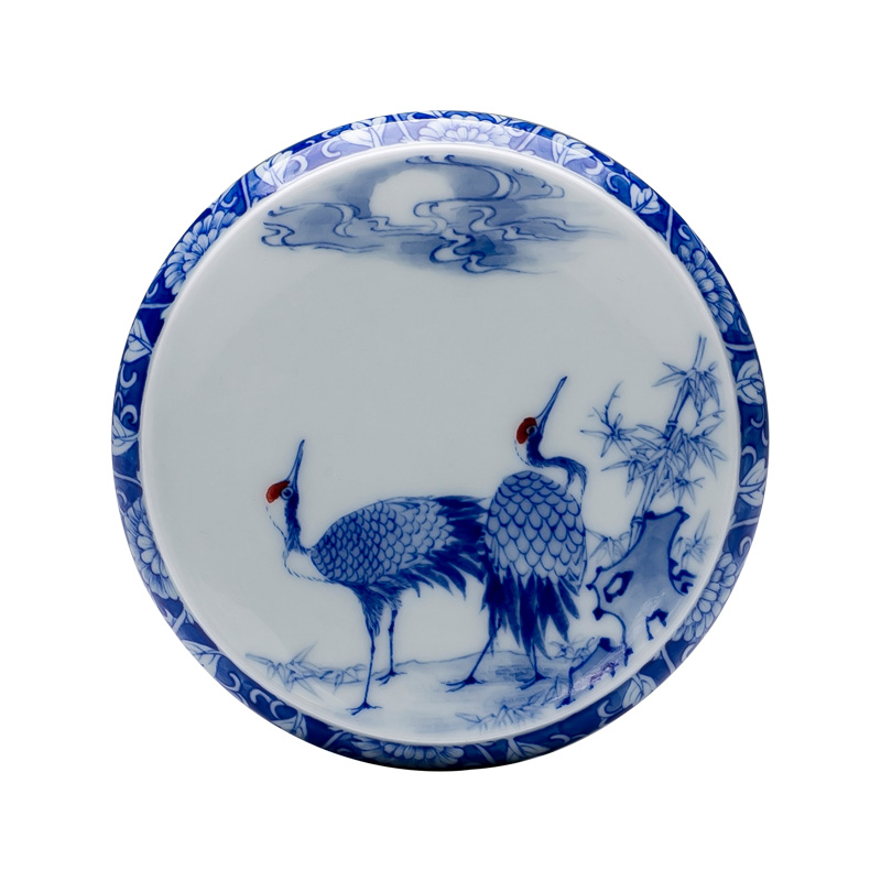 The big buy blue and white moonlit double crane, hand - made ceramic cover cover all hand jingdezhen kung fu tea accessories cover holder frame