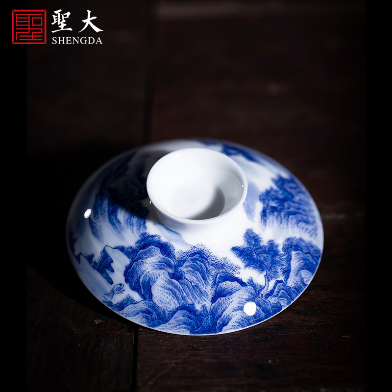 St large ceramic three tureen teacups hand - made with blue and white landscape tea bowl full manual work of jingdezhen tea service