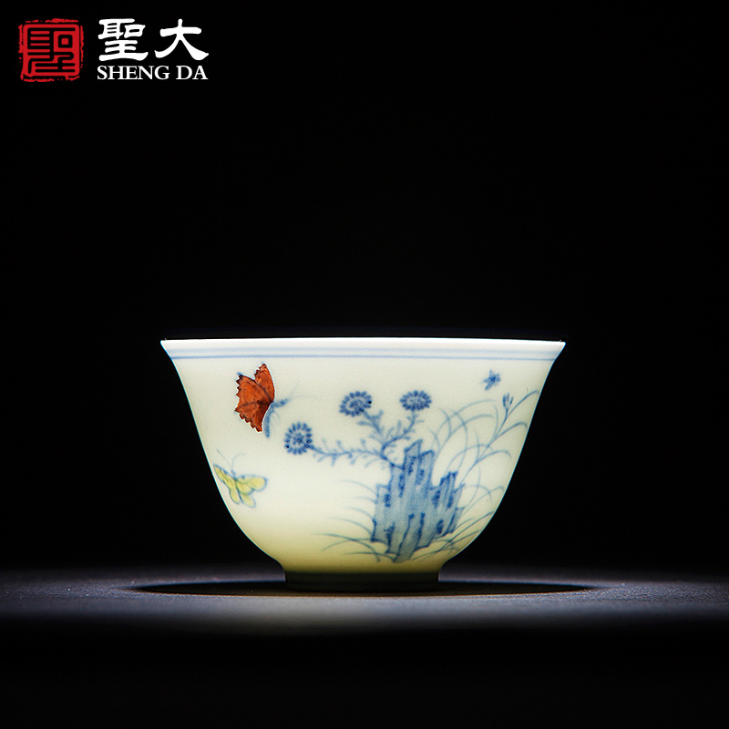 Holy big ceramic antique Ming chenghua bucket color seems as long as three years of master cup all hand jingdezhen kung fu tea cups