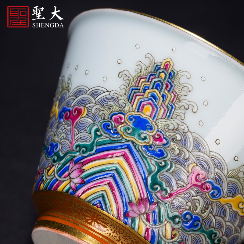 St the ceramic hand - made master cup colored enamel seawater hill grain kung fu jingdezhen fine checking tea cups