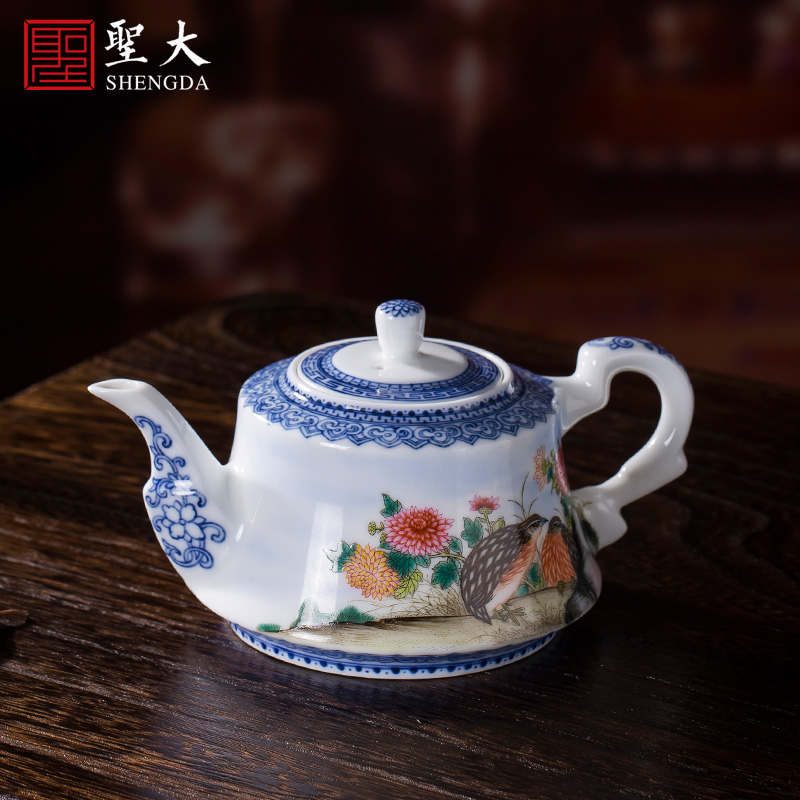 Holy big ceramic curios hand - made porcelain ruyi grains powder enamel anju figure kung fu tea pot jingdezhen tea pot