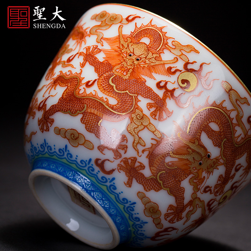 Holy big ceramic curios kung fu tea heavy hand - made alum red paint wulong grain sample tea cup jingdezhen masters cup