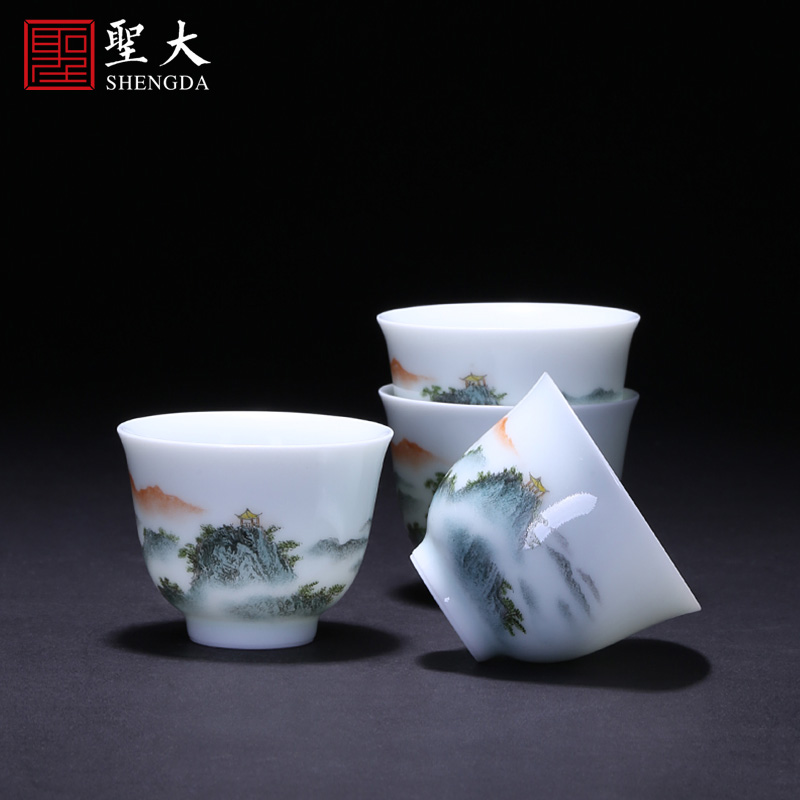 The large ceramic three tureen jingdezhen hand - made of pastel a tureen four cups sample tea cup set of kung fu tea set