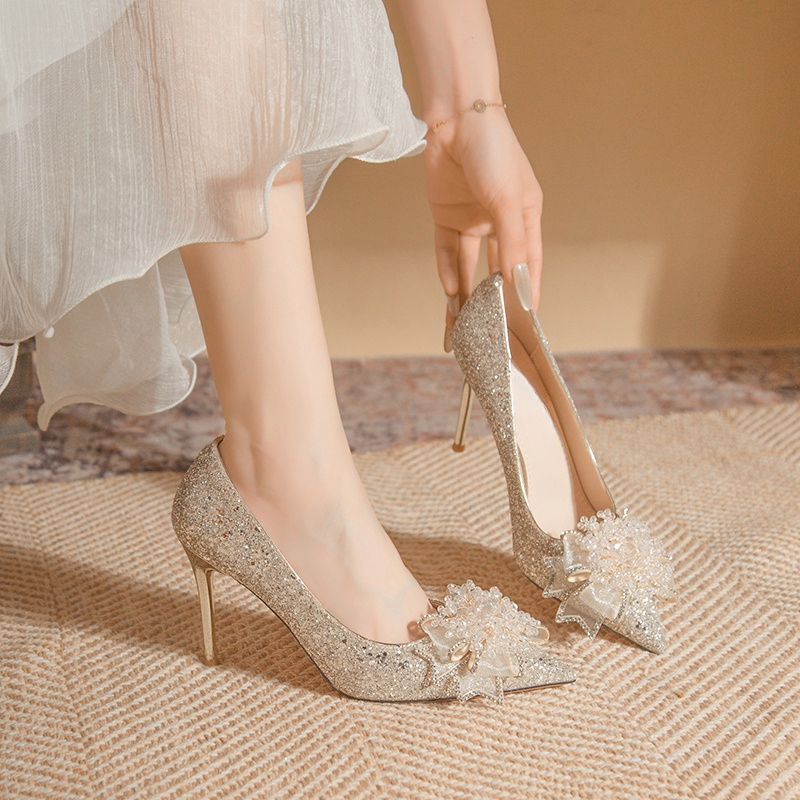 French-Style Stunning High Heels for Women, Stiletto Heels in Champagne Color, Engagement Shoes, He Xiu Main Wedding Dress Two-Way Wear Bridal Crystal Bridesmaid Shoes French-Style Stunning High Heels for Women, Stiletto Heels in Champagne Color, Engagement Shoes, He Xiu Main Wedding Dress Two-Way Wear Bridal Crystal Bridesmaid Shoes