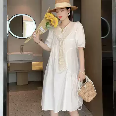2021 summer new women's dress niche explosive lace shawl short sleeve loose medium and long version washed cotton skirt
