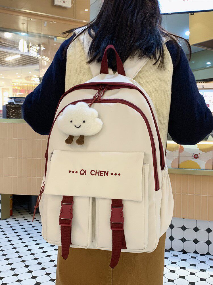Tidal Bag Girls Han Edition Middle School Students Big Capacity Double Shoulder Bag Day Students Campus 100 Hitch Bag