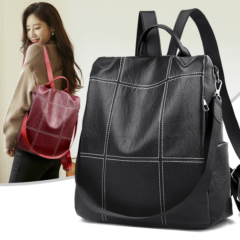 Chao brand backpack women's 2021 new Korean version of the fashion versatile anti-theft bag large capacity soft leather leisure travel bag