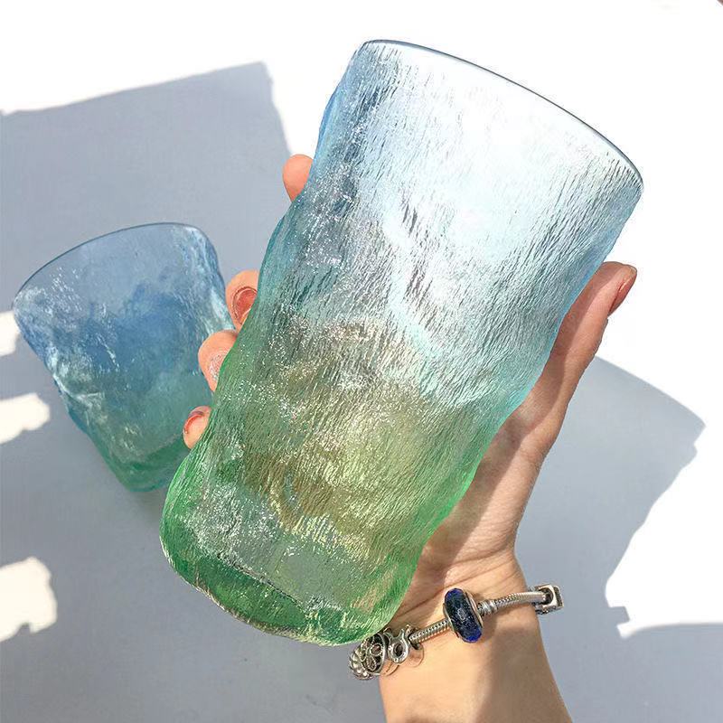 Glacier-Patterned Glass Cup, Gradient High-Value Water Cup, Women's Household Tea Cup Set, Coffee Juice Beer Cup Glacier-Patterned Glass Cup, Gradient High-Value Water Cup, Women's Household Tea Cup Set, Coffee Juice Beer Cup
