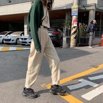 Eleven Stone 2 kinds of wearing retro Joker corduroy trousers female Korean version of high waist slim straight Haren pants