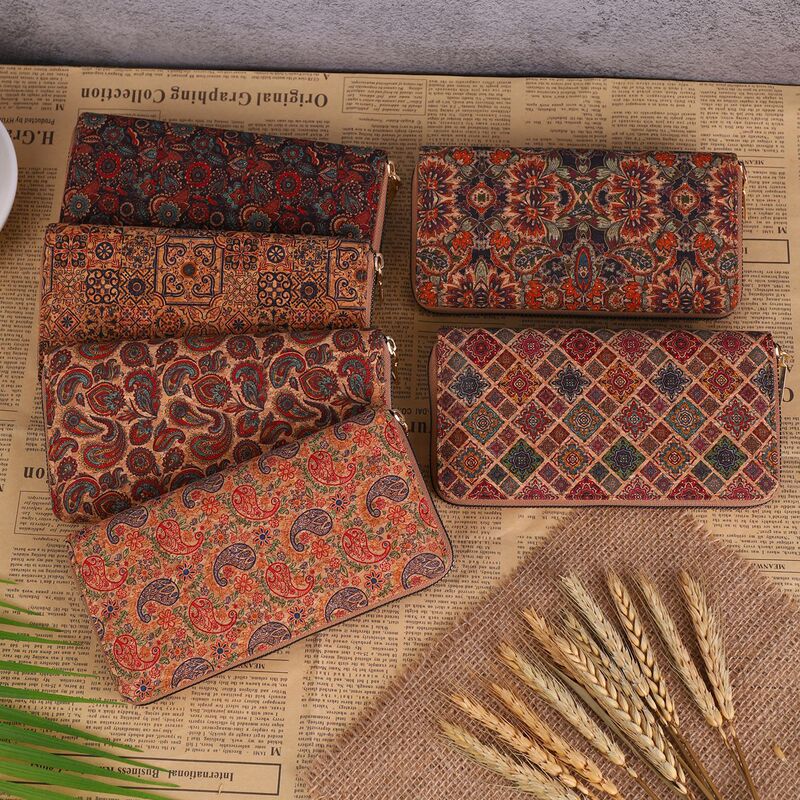 Cross-Border Wood Grain Pu Wallet with Multiple Card Slots, Long Wallet, Vintage Bohemian Style Clutch, Multifunctional Small Bag