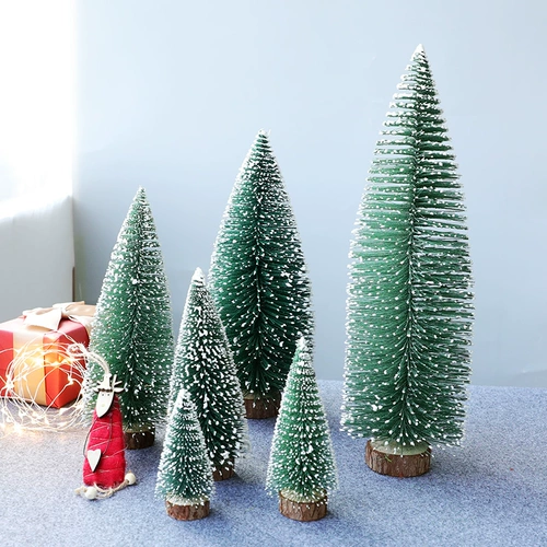 Сосновая игла Рождественская елка мини -декоративные украшения рождественские домохозяйства с нисходящими деревьями снегопадов, окунуемых белым кедром