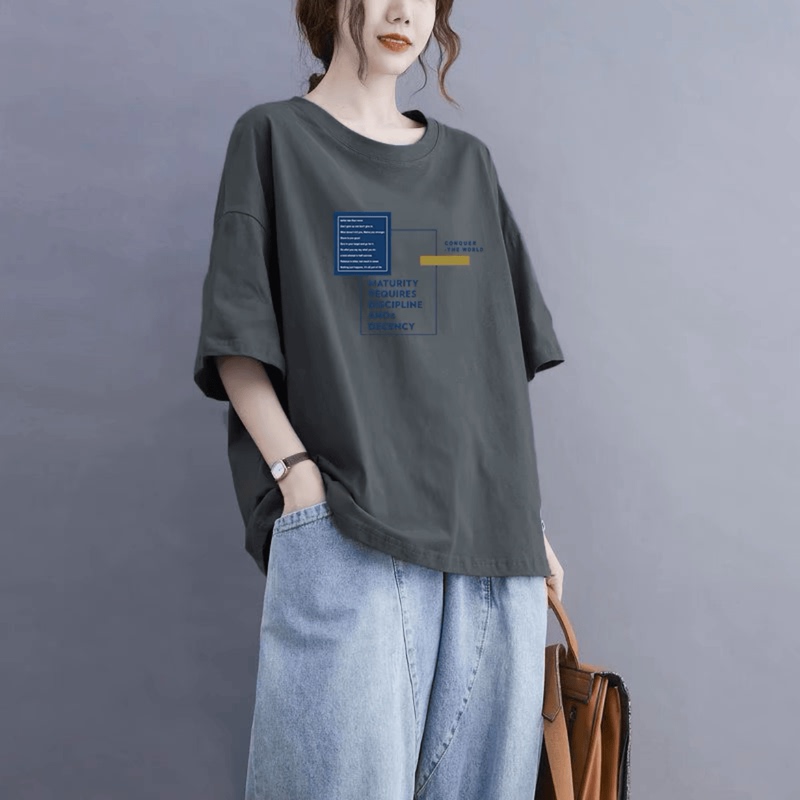 2025 New Plus-Size Pure Cotton Short-Sleeve T-Shirt for Women, Loose Fit, Slimming, Casual Base Shirt, Round Neck Top for Summer