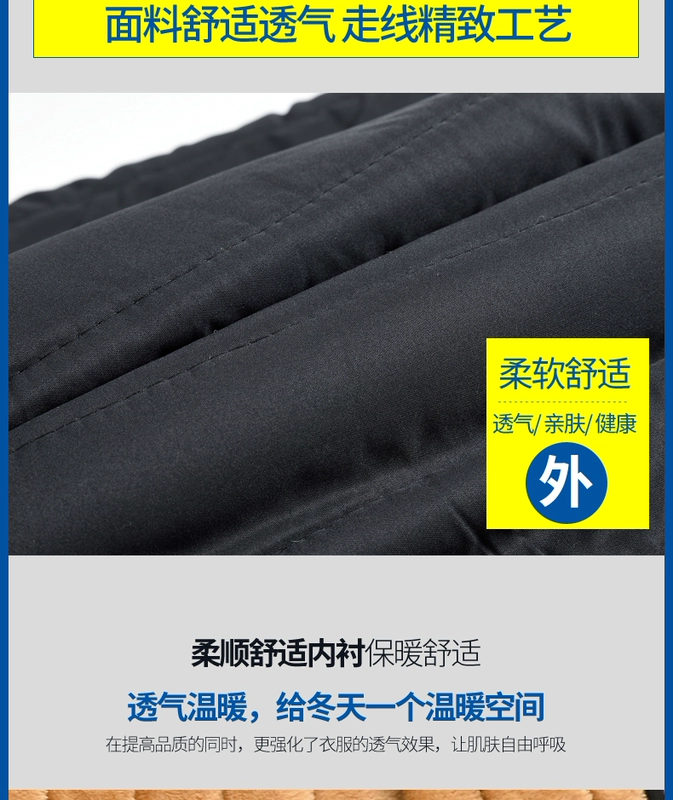 Đàn ông trung niên mùa thu và mùa đông xuống áo khoác cotton nhỏ cotton bố dày tải cộng với áo khoác nhung lót cổ áo ấm áo khoác jean