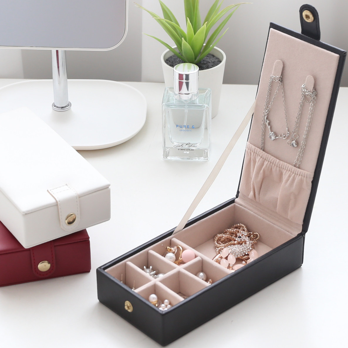 Ear Pin Finishing Box Storage Box Earrings Necklace necklace First decoration case Large capacity PU leather ornament minimalist ornament bag SNL