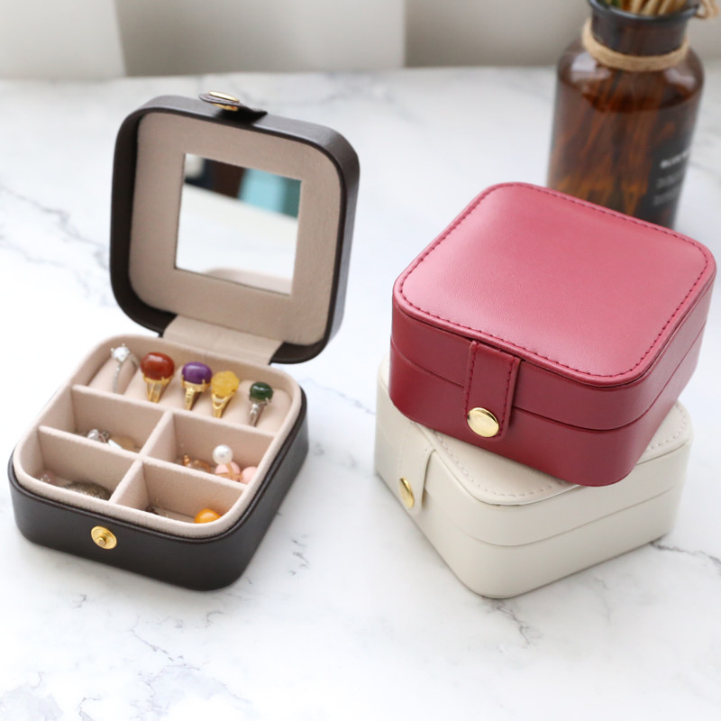 Black rice white wine red jewelry finishing box necklace ring ear pin leather box PU portable jewelry bag storage DQ