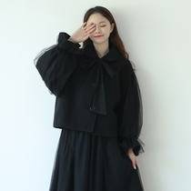 suin2021 autumn and winter New Korean version of the female sweet black trumpet sleeve short woolen coat coat women 9313