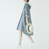 suin2020 Spring and Autumn New Literary casual hooded loose bf long striped windbreaker coat coat sunscreen women