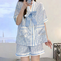 Ice silk pajamas summer womens premium sense thin 2022 new summer net red wind explosion two-piece set of homewear