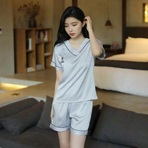 2022 new pajamas womens summer ice silk short-sleeved high-end sense of net red wind summer silk two-piece home wear