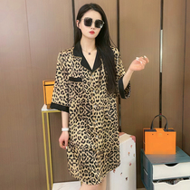 Silk nightgown female summer ice silk leopard print sexy senior 2022 new spring and autumn season can wear pajamas womens satin