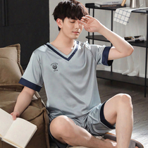 Ice silk mens pajamas summer short sleeves thin silk pullover 2022 new mens silk set loungewear