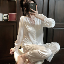 Ice silk pajamas women lace thin long sleeves sexy 2022 new spring and autumn premium silk summer homewear