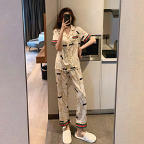 Pajamas womens summer ice silk 2022 new high-end sense can be worn outside the net red wind spring and autumn silk thin home clothes