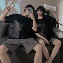Summer pajamas womens cotton thin 2022 new summer short sleeves couple set cute one mens loungewear