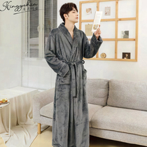 Coral fleece nightgown mens winter long 2022 new mens pajamas thickened flannel bathrobe winter