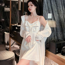 Suspender nightgown women summer ice silk sexy thin net red style summer premium sense 2022 new pajama silk