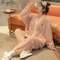 Internet celebrity explosive pajamas women autumn winter coral velvet thickened plus fleece 2022 new cute flannel home clothes