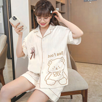 Summer pajamas womens cotton short sleeves thin casual 2022 new cute girls spring summer homewear set