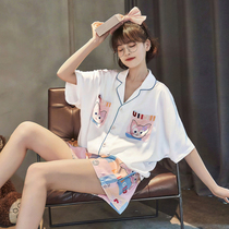 Cute pajamas women summer Korean version sweet cartoon short-sleeved ice silk 2022 new small man summer homewear