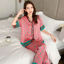 Mom pajamas womens summer ice silk can wear high-grade sense of net red wind 2022 new spring and autumn womens home clothes