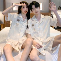 Silk pajamas womens summer short sleeves thin couple set 2022 new ice silk summer one mens loungewear