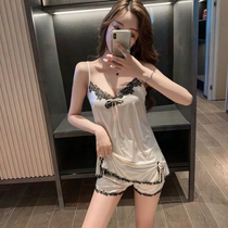 Thin pajamas womens summer ice silk suspender two-piece set 2022 new Modal summer homewear sexy